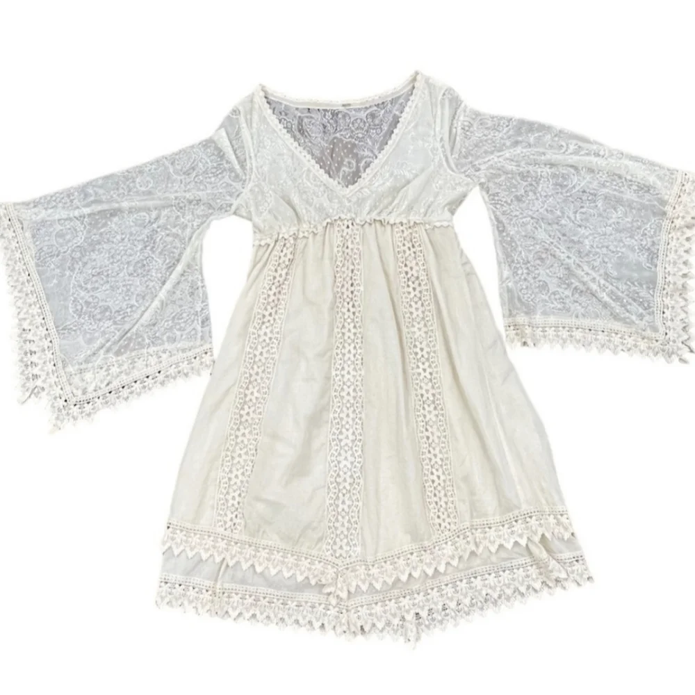 Free People Cream Lace Boho Bell Sleeve Dress